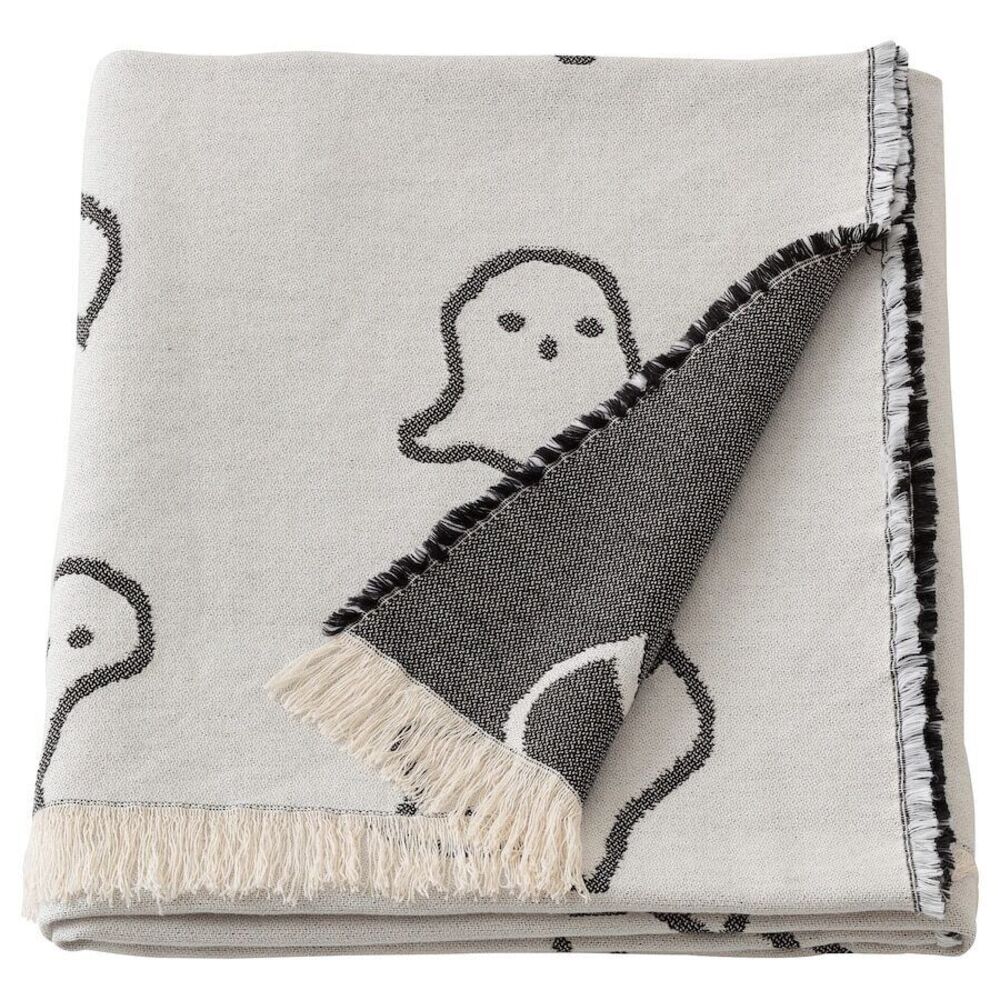 Ikea KUSTFYR Throw NEW Flying Ghosts 100% Cotton 51"x67" Halloween 905.63.7